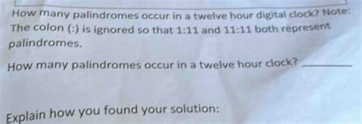When do palindromes occur in the 12 hour clock?